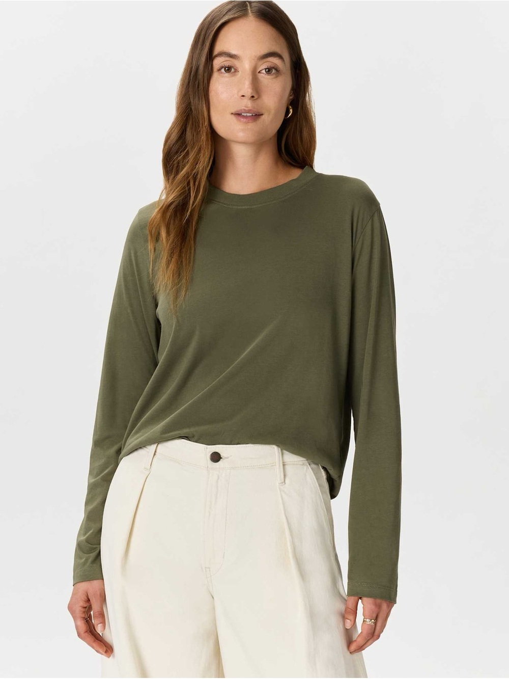 Quince Cotton Modal Relaxed Long Sleeve Dark Olive Green Small